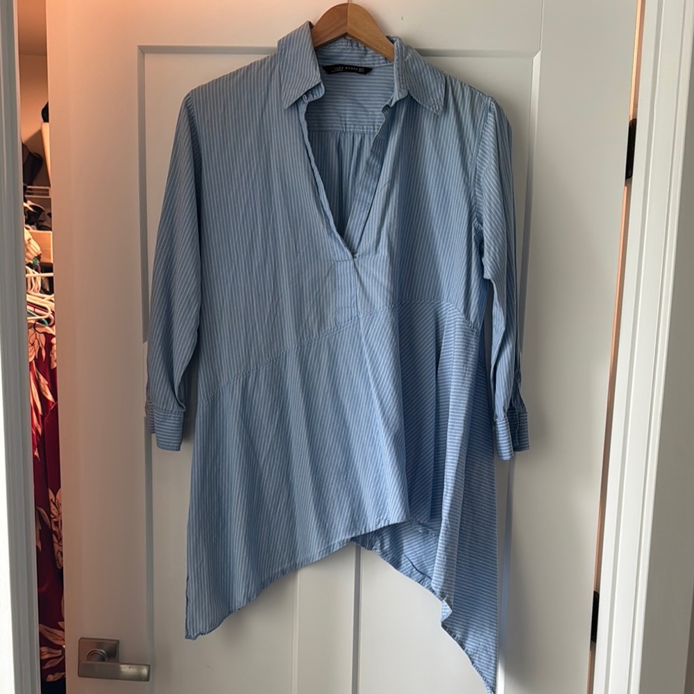 Zara Light Blue Striped Shirt